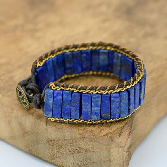 Natural Lapis Lazuli Handmade Healing Chakra Men Women Cuff Blue Bracelet Gifts - Picture 3 of 3